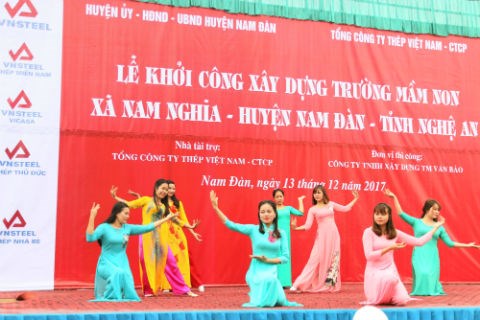 VNSTEEL: Khởi công xây dựng trường mầm non xã Nam Nghĩa, huyện Nam Đàn, Tỉnh Nghệ An - Công trình do Tổng Công ty Thép Việt Nam - CTCP tài trợ