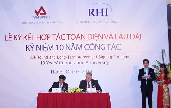 LỄ KÝ KẾT HỢP TÁC TOÀN DIỆN, LÂU DÀI và KỶ NIỆM 10 NĂM CỘNG TÁC GIỮA TỔNG CÔNG TY THÉP VIỆT NAM – CTCP và RHI REFRACTORIES ASIA PACIFIC PTE. LTD.